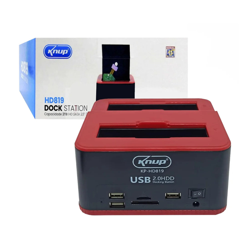 Dockstation Vertical KNUP Para HDD de 2.5" e 3.5", Com Entrada USB 2.0 e Leitor de Cartão de Memória - KP-HD819