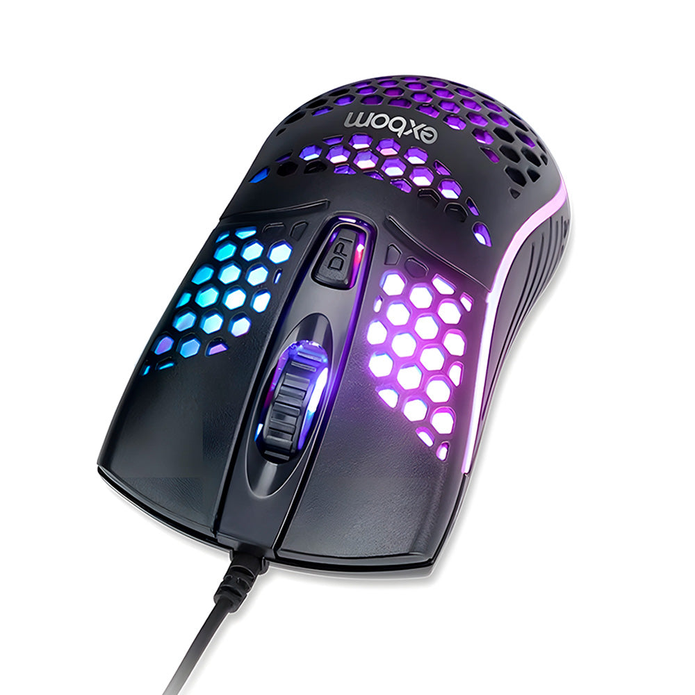 Mouse Gamer Colmeia USB, 1.600 DPI, LED RGB Multicores, Ultra Leve, Preto, Exbom - MS-C32