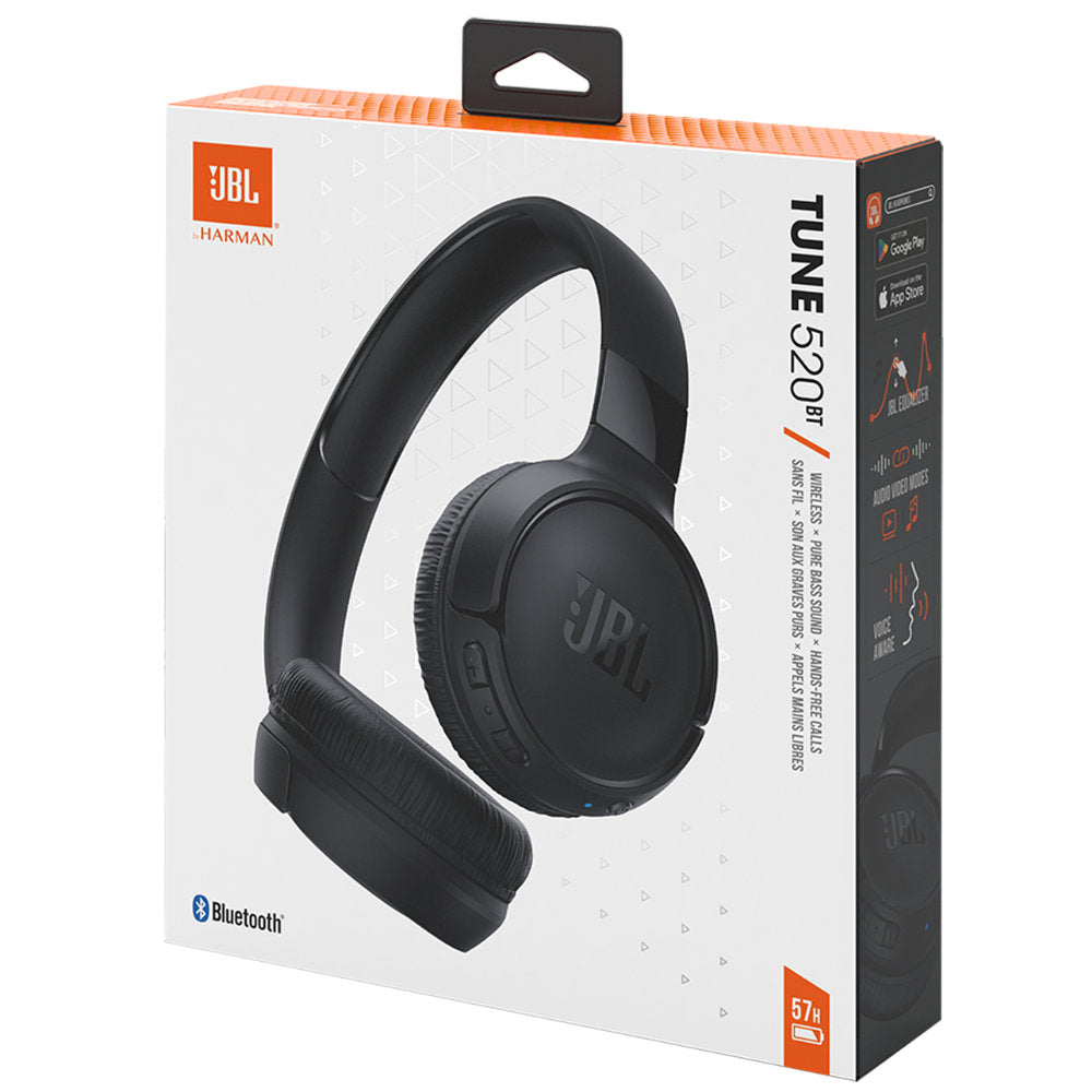 Headset JBL Tune 520BT Bluetooth, Preto, Fone de Ouvido On-Ear, 57h Bateria, JBL Pure Bass, com Microfone