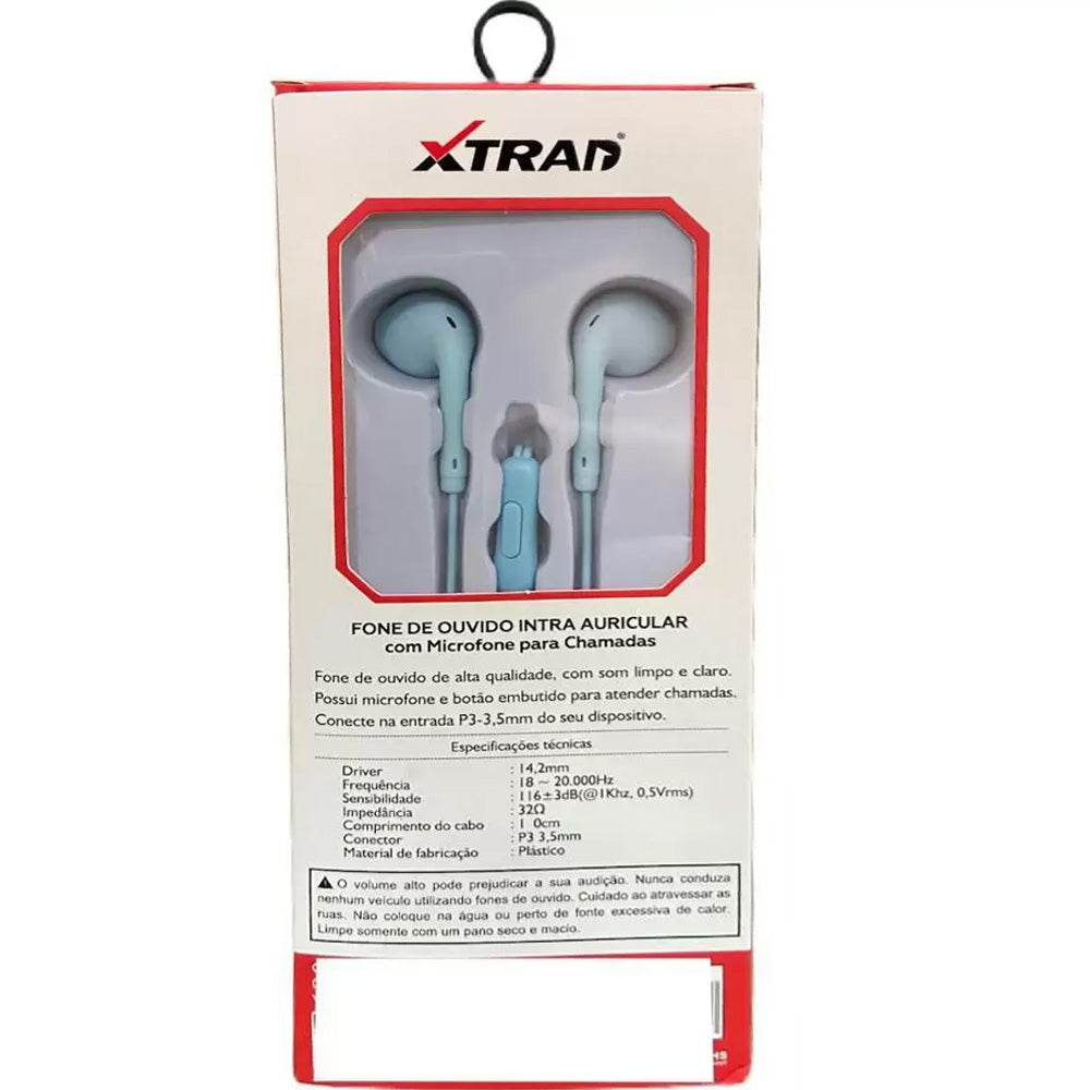 Fone De Ouvido Estéreo Com Microfone Xtrad Azul- LC-857