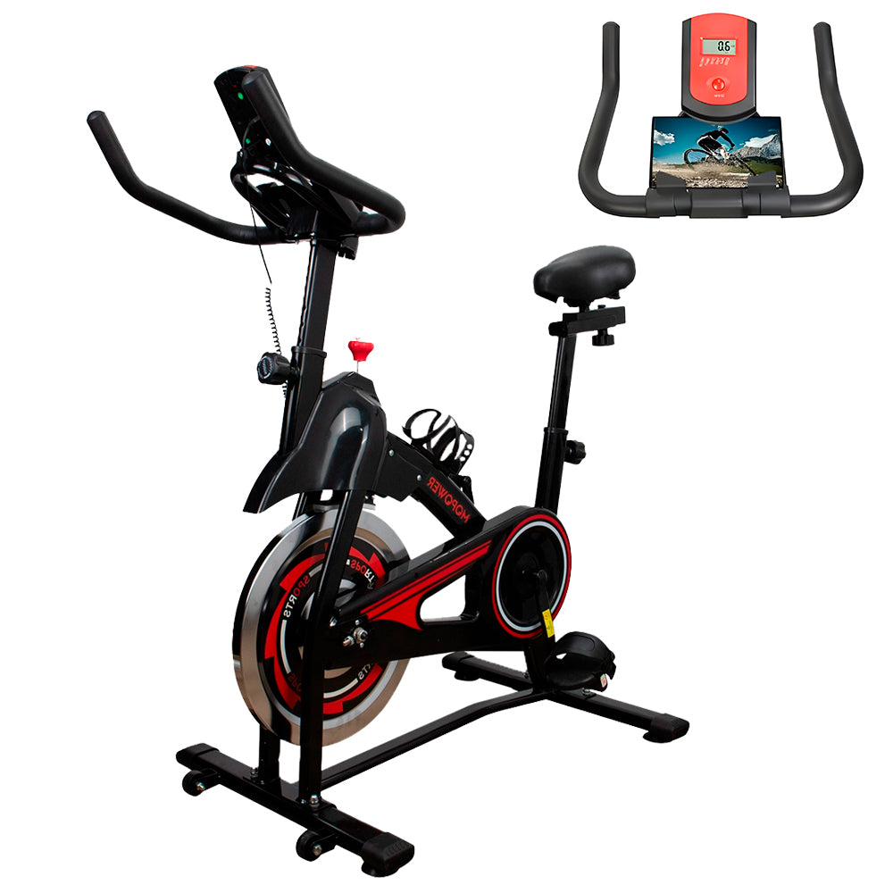 Bicicleta Ergométrica Fitness Spinning, Com Monitor LCD e Suporte Para Tablet e Celular, Mopower- Preta