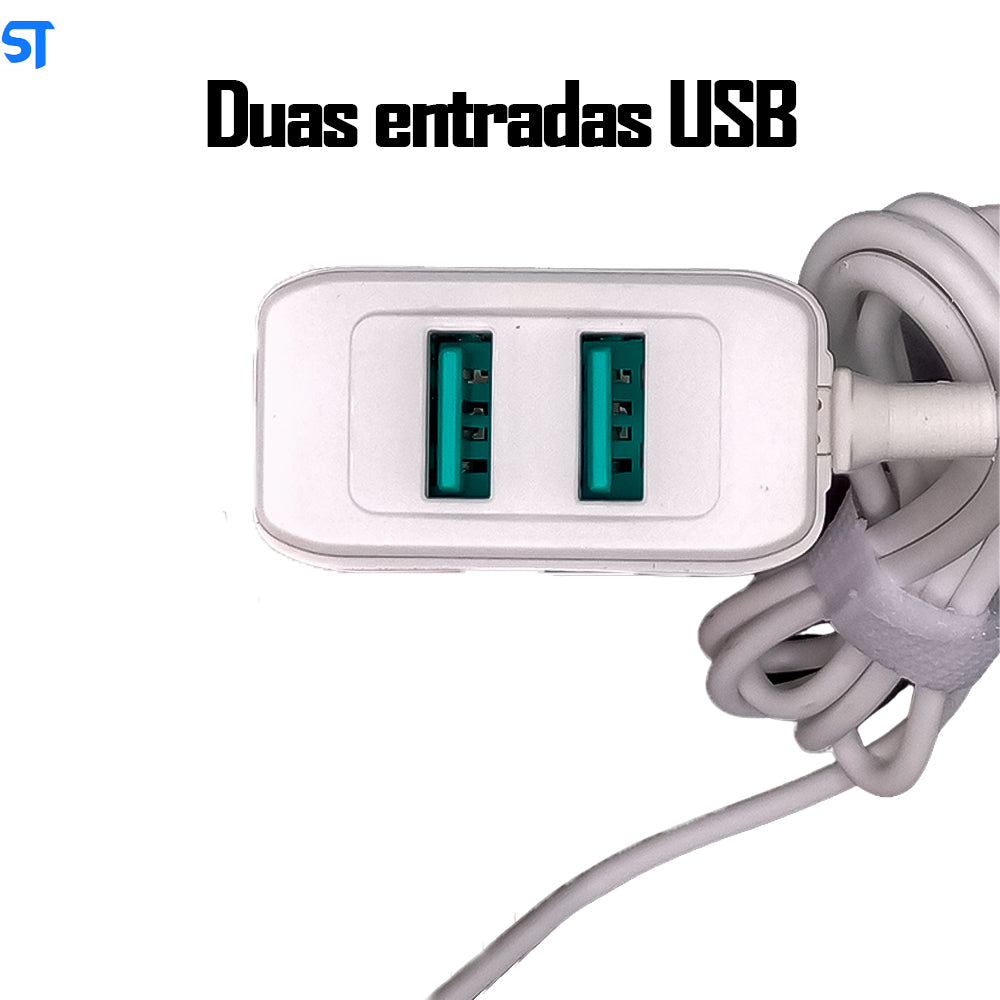 Carregador Rápido V8 Com Duas Portas USB 4.8A de Alta Potência Inova Branco - KV-G5190S