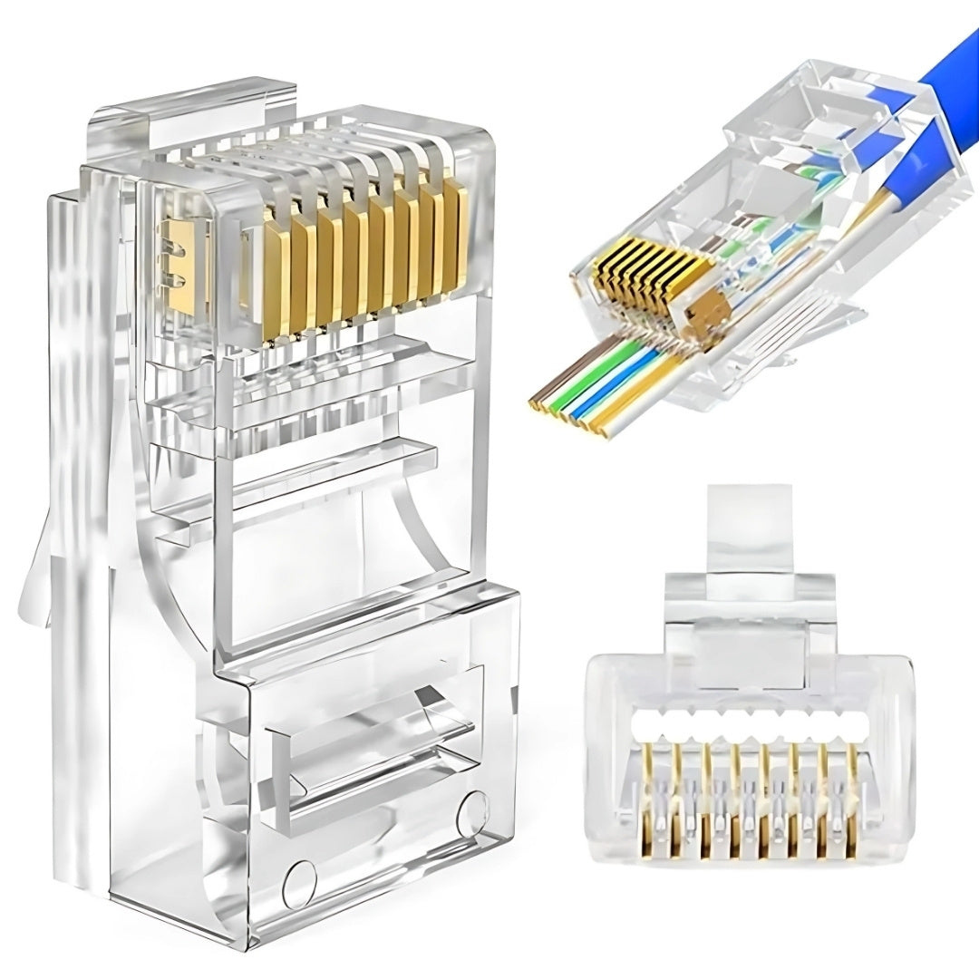 Conector Cristal RJ45 Cat5e/Cat6e EZ Exbom Vazado, CONT-RJ45V1K, 8P8C - Pacote Com 1.000 Unidades
