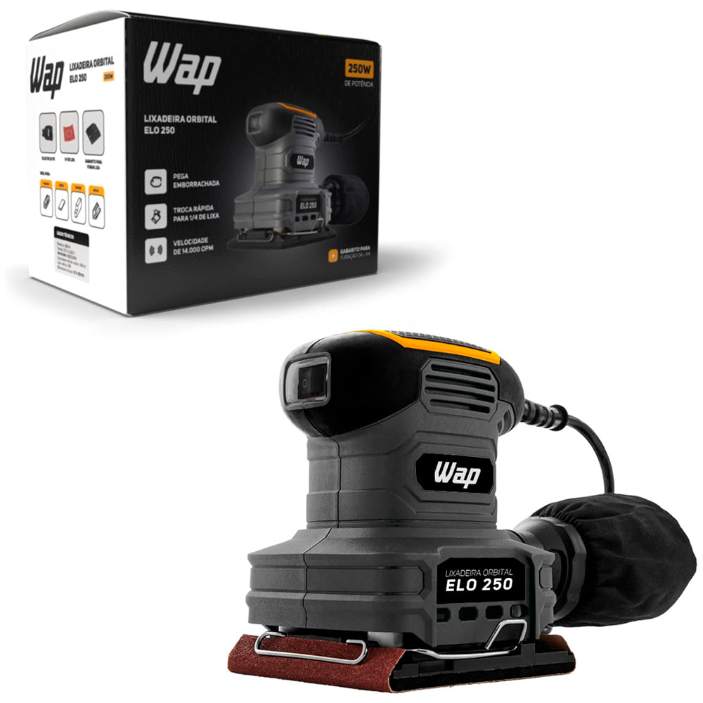 Lixadeira Orbital WAP Elo 250 Ergonômica Coletor De Pó Com 1400 Orbitas Por Minuto 250W 220V
