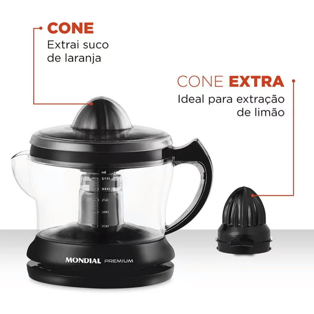 Espremedor de Frutas Mondial E-02 Premium - Elétrico 30W 1,25L Automático