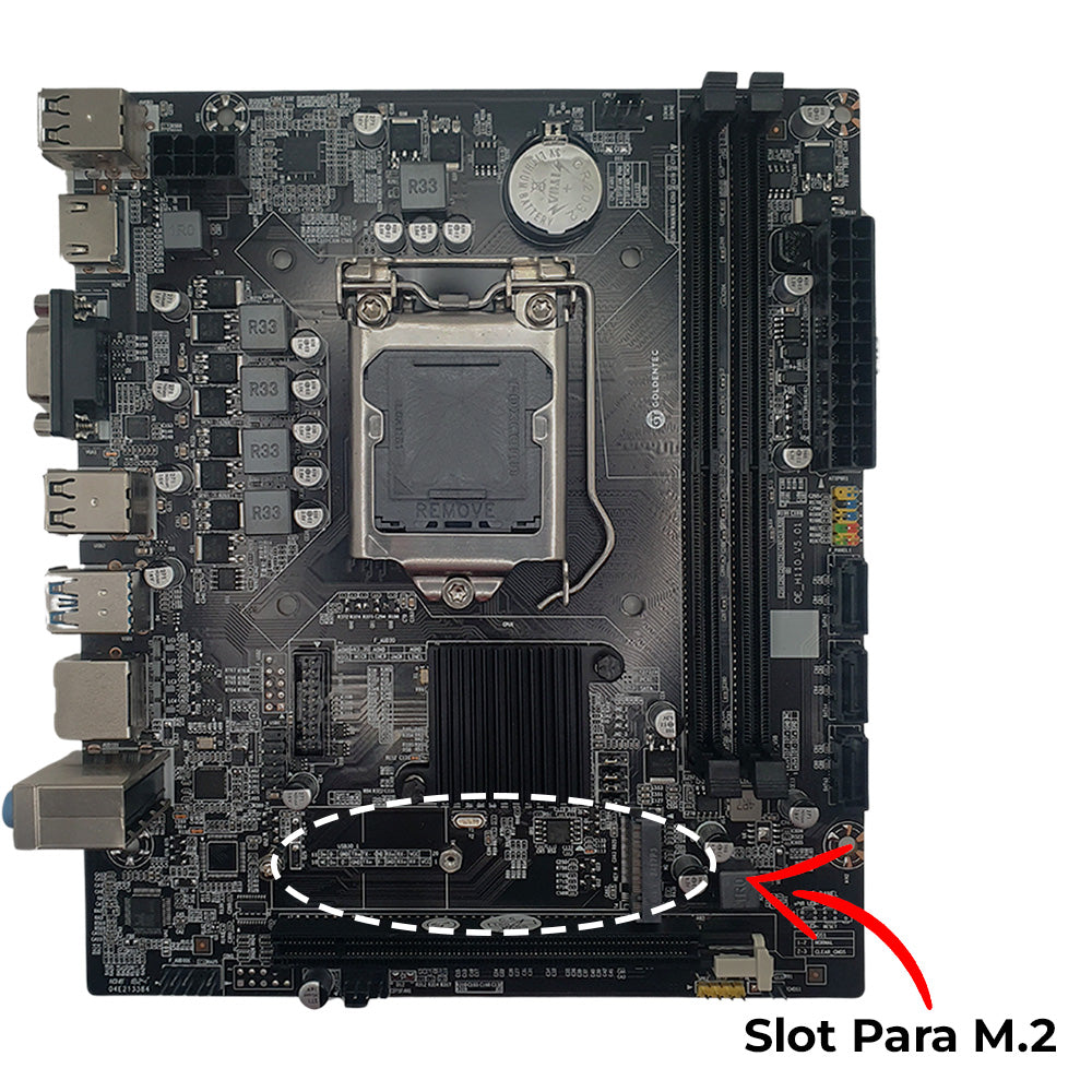 Placa Mãe Soquete 1151 H110 DDR4, Com Slot Para SSD M.2, PCI Express e HDMI, Goldentec - GT-H110