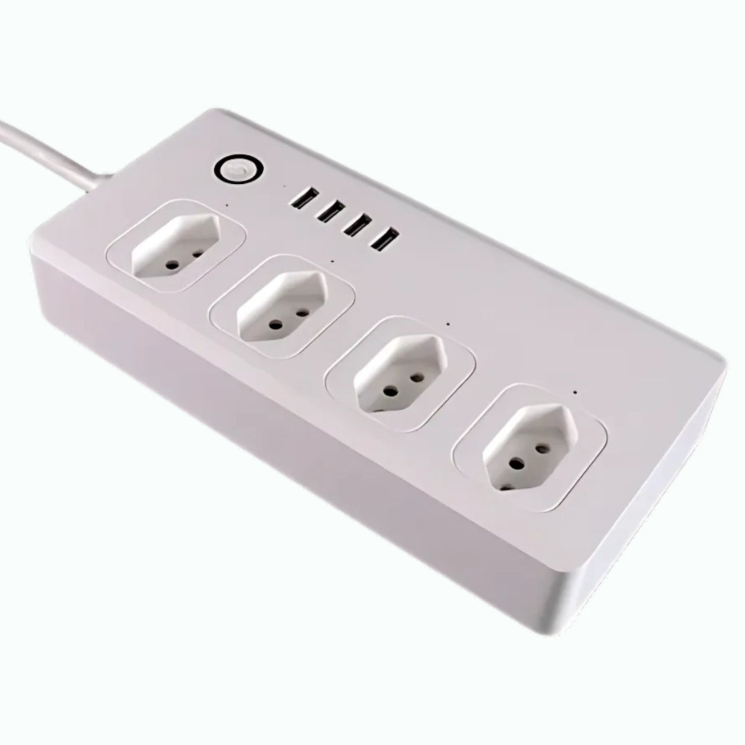 Extensão Inteligente, Zigbee 3.0, Com 4 Tomadas, 4 Portas USB, Cabo 1.5 Metros, Anti Surto, APP Tuya, Branco