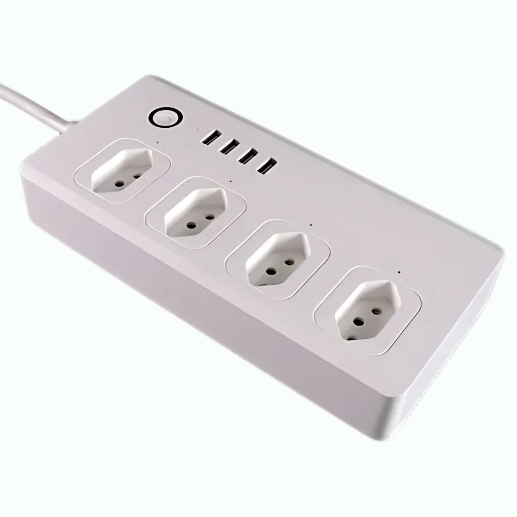 Extensão Inteligente, Zigbee 3.0, Com 4 Tomadas, 4 Portas USB, Cabo 1.5 Metros, Anti Surto, APP Tuya, Branco