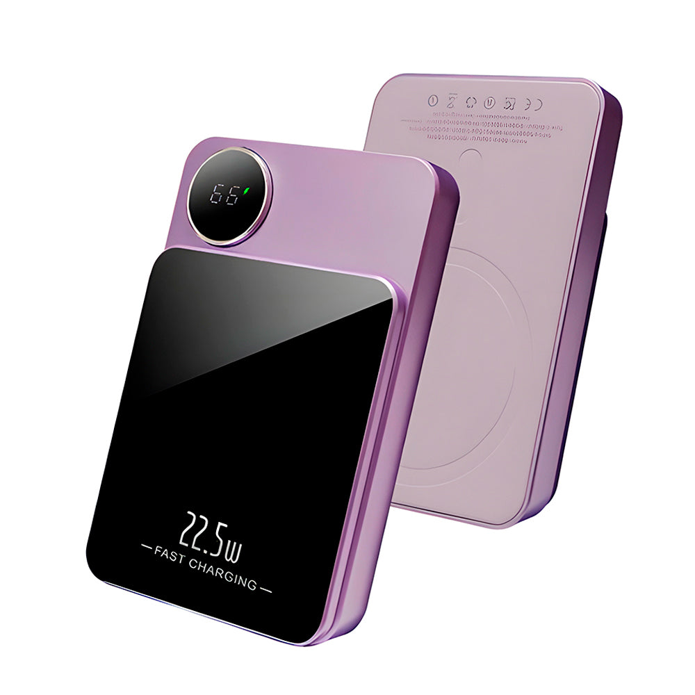 Carregador Portatíl Power Bank Magnetico 30000mAh, Com Uma Entrada USB e Uma Entrada USB-C - Roxo