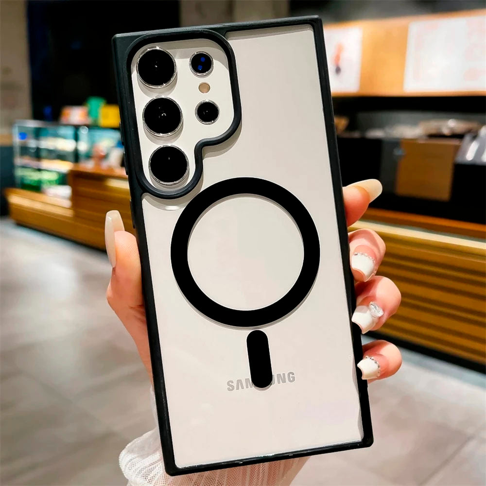 Capa Transparente Com Suporte A Carregamento Magnético Para Samsung S24 Ultra - Preto