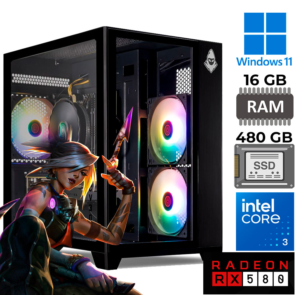 Computador Gamer Aquarius Core i3-8100, SSD 480GB , 16GB (2x8GB) DDR4, Placa de Vídeo Radeon RX580, 8GB 256-bit