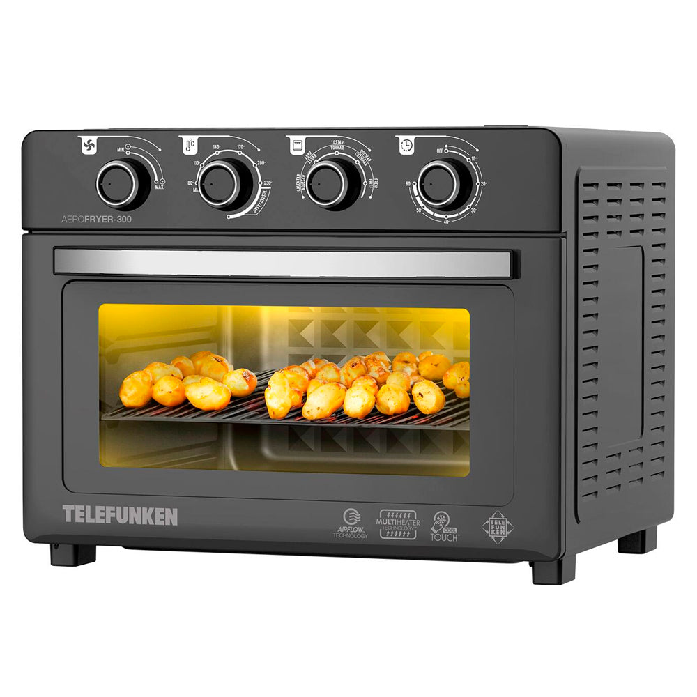 Forno Aero Fryer 300 Telefunken Forno com Air Fryer 30L 220V 2.100W, com 5 Funções, Timer 60 min, Cool Touch - Preto