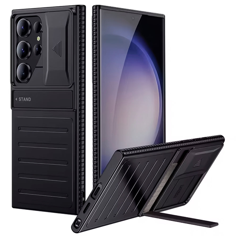 Capa Com Slide de Proteção de Câmera, Alta Resistência, Para Samsung S24 Ultra - Preto