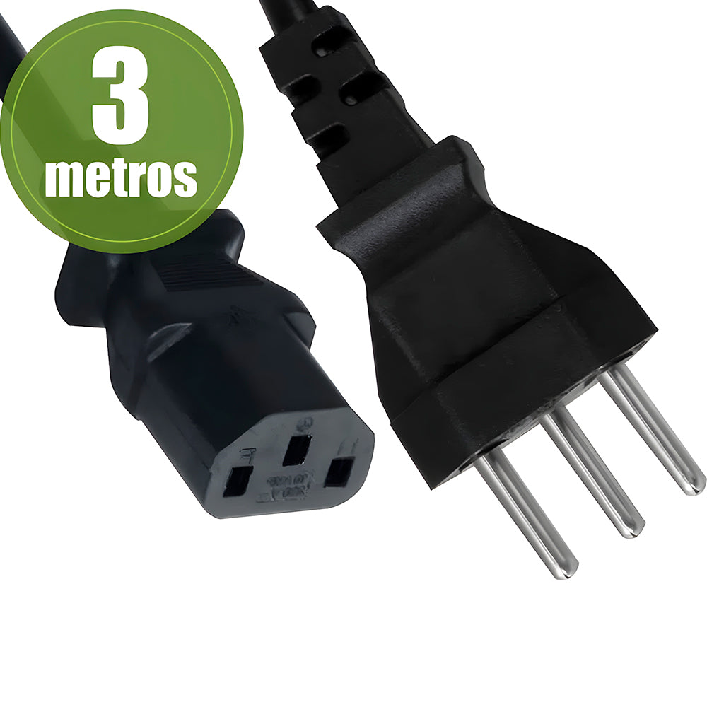 Cabo De Força Tripolar 3 Metros, Para Computador, Impressora, Monitor
