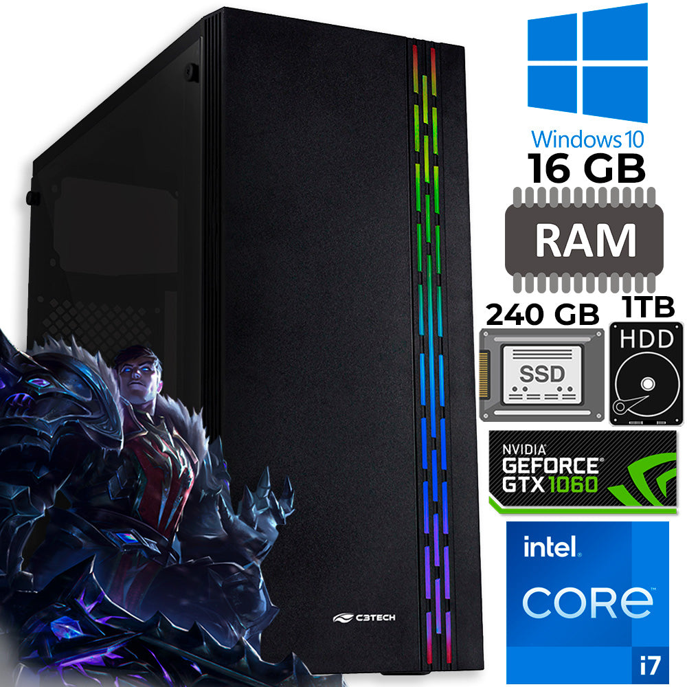 Computador Gamer Core i7- 3770 3.4Ghz, Memoria RAM 16GB, SSD 240GB, HD 1TB, Fonte Real 500W, Vídeo GTX 6GB DDR5/128bits