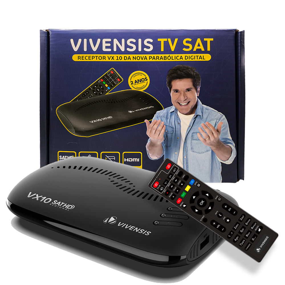 Receptor de TV Digital Vivensis, Full HD, Smart Via Satelite, VX10, Bivolt, Preto
