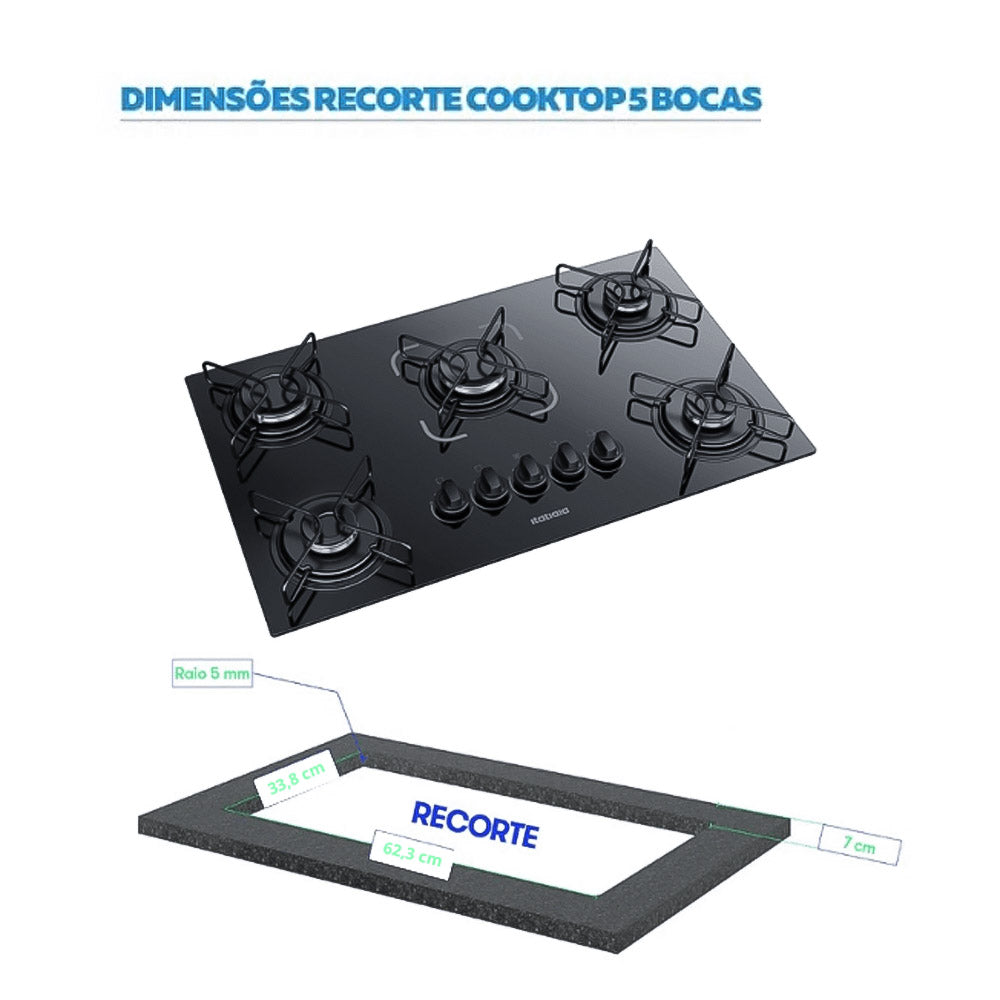 Fogão Cooktop Itatiaia Essencial 5 Bocas Preto 110V/220V