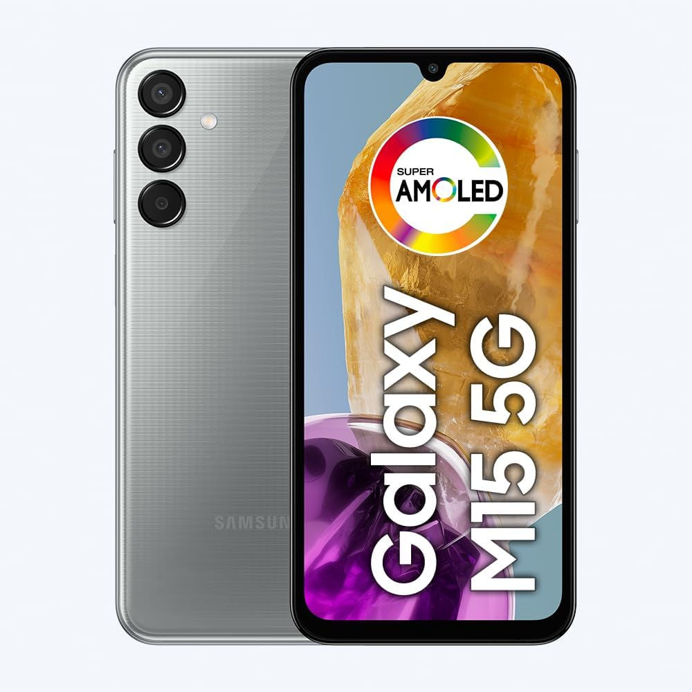 Smartphone Samsung Galaxy M15 5G Cinza 128GB 4GB RAM Tela 6.5" Super AMOLED FHD+ 90Hz Câmera 50MP, SM-M156B/DSN