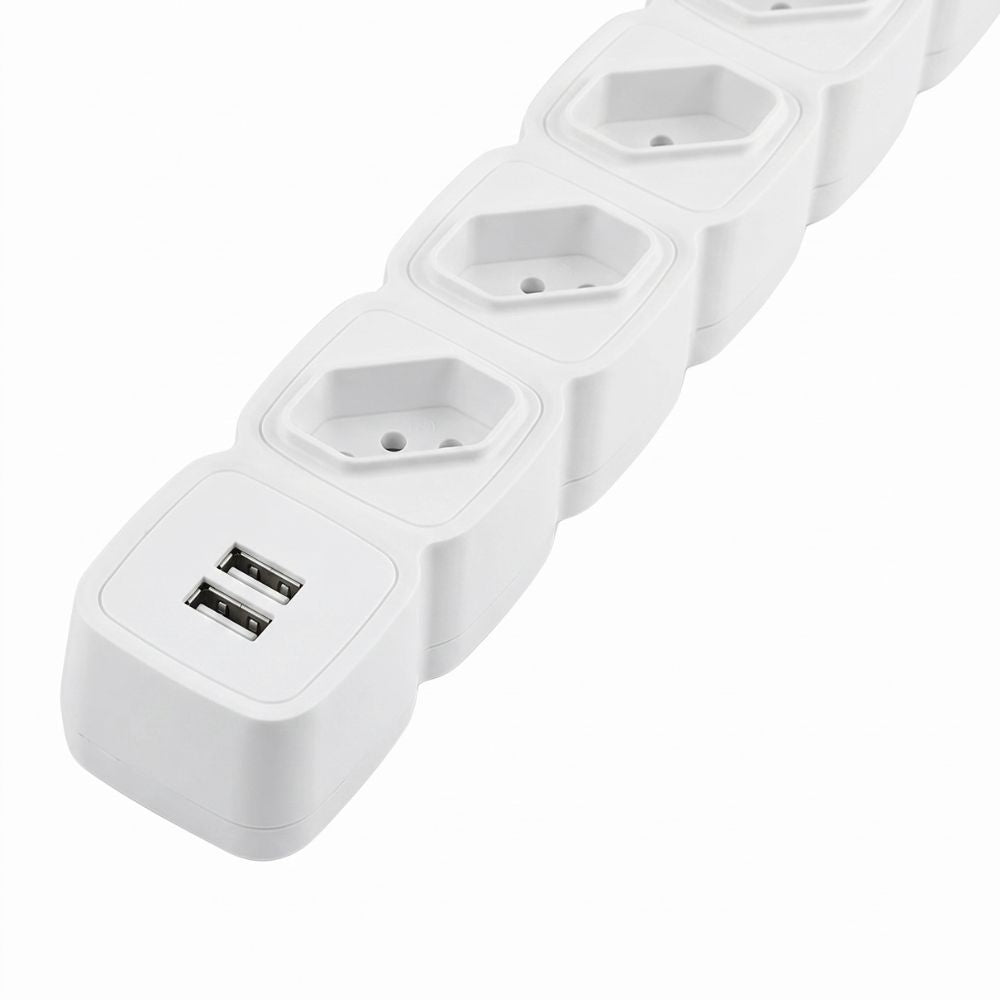 Protetor Filtro de Linha  Eletrônico Intelbras 4 Tomadas, 2 USB, EPE 204+ USB BR, Cabo 3 Metros - Branco