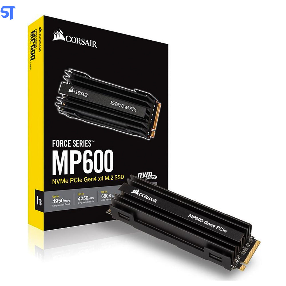 SSD NVME Corsair Force MP600, 1TB, M.2 2280, NVME PCIe, Leitura 4950MB/s, Gravacao 4000MB/s, CSSD-F1000GBMP600R2