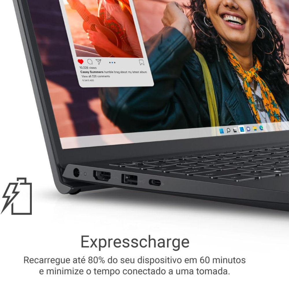 Notebook Dell Inspiron i15-i3100-A15P, Intel Core 3-100U, RAM 8GB DDR4 SSD 512GB, Tela 15.6" FHD 120Hz, Win 11, Preto
