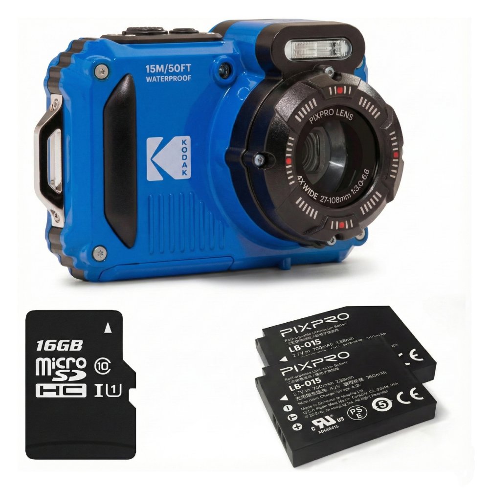Câmera Kodak Pixpro WPZ2 À Prova D'água 15m + 2 Baterias e SD 16GB - Azul