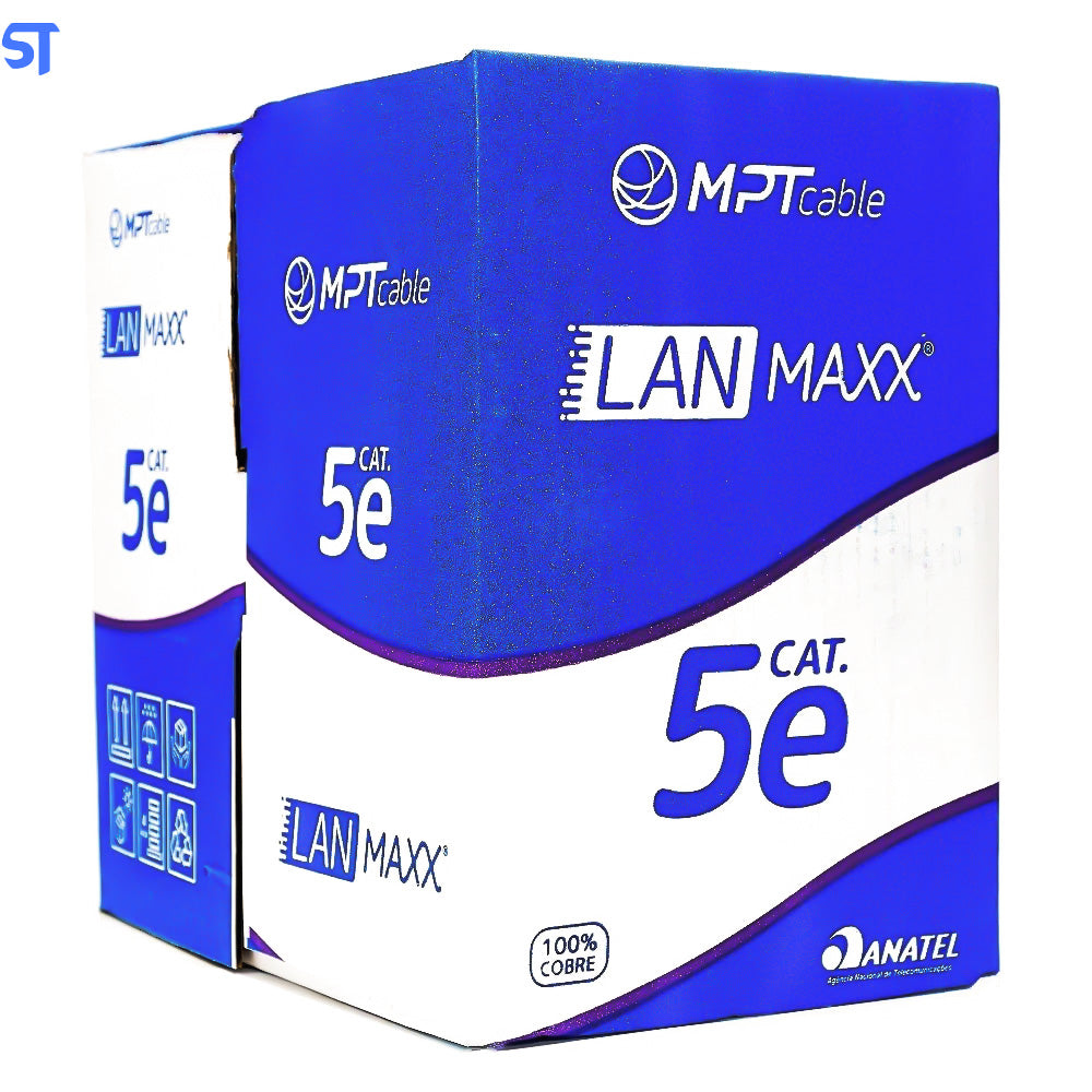 Caixa de Cabo de Rede Cat. 5E 100% Cobre LAN U/UTP 24AWGX4P LAN (305 Metros) Maxx Preto