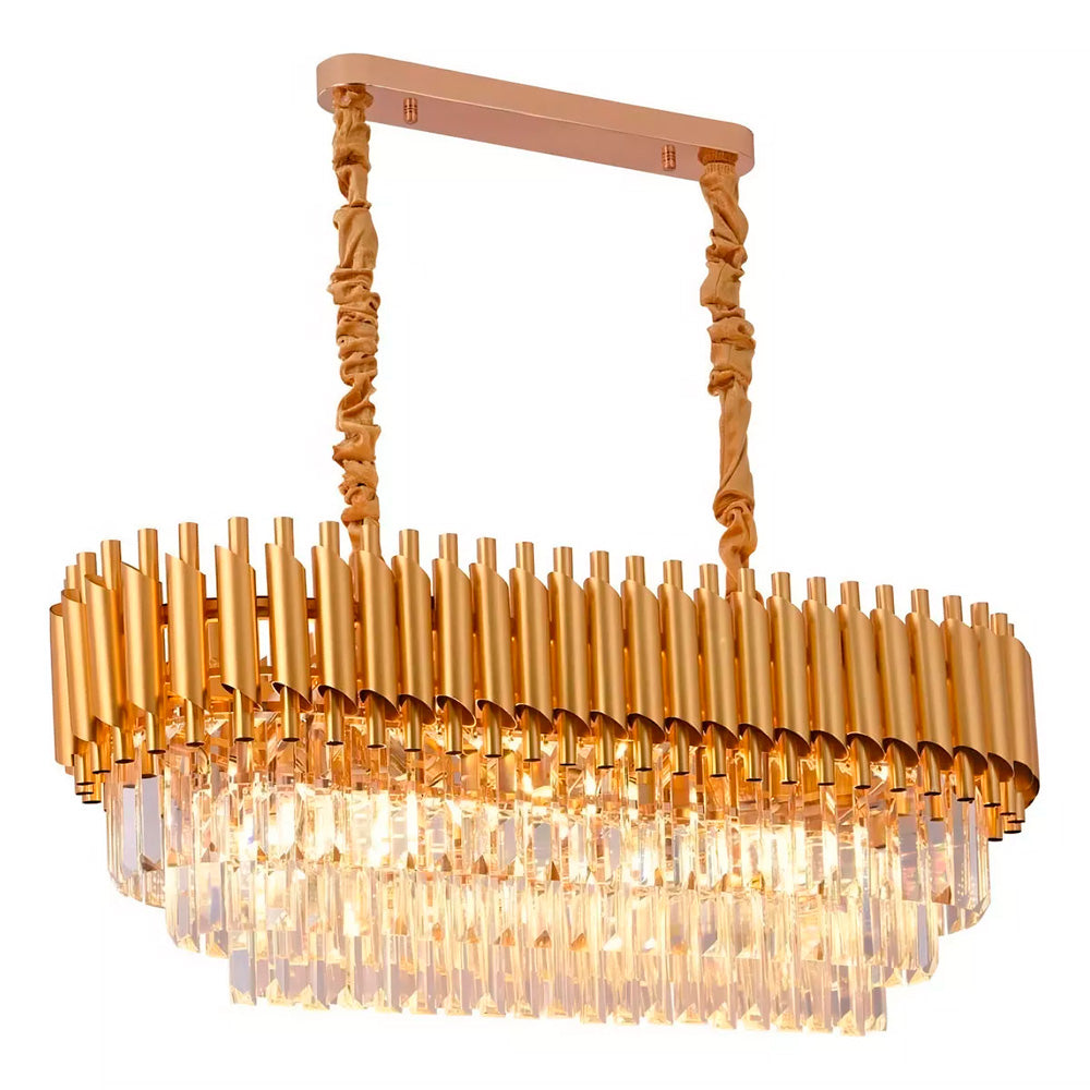 Pendente Lustre LUXVIE LV-1741 - Metal Cristal Dourado Três Cores