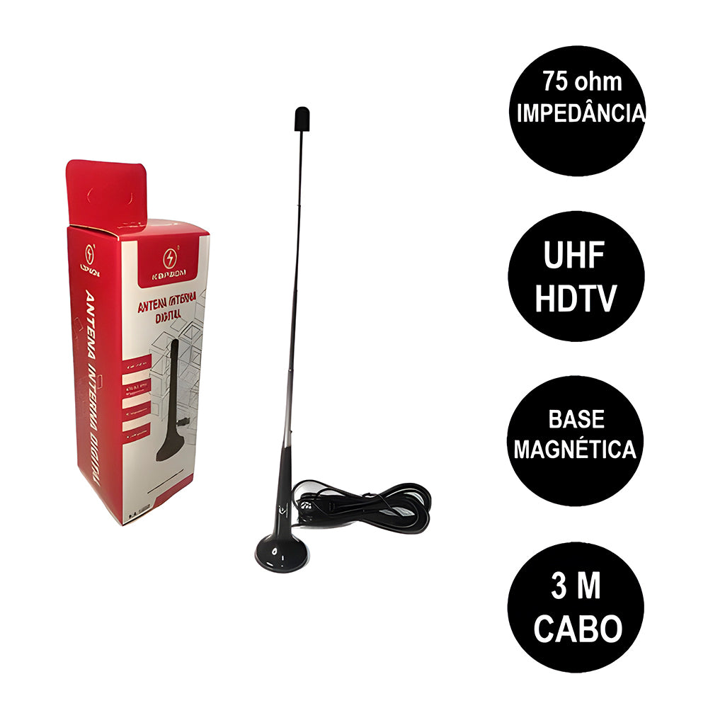 Antena Interna Digital UHF HDTV Com Cabo de 3 Metros, Kapbom - KA-1096