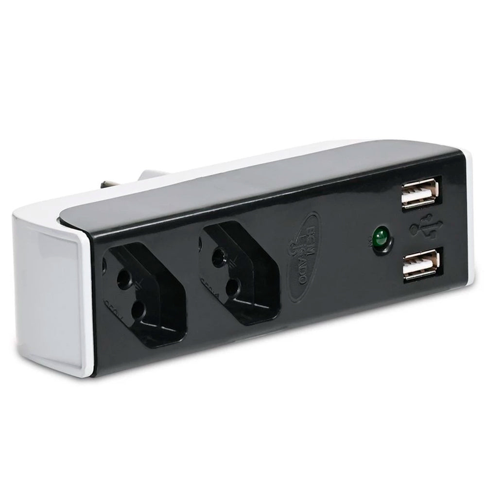 Carregador USB 2.1A, Com Filtro Bem Ligado, 2 Tomada, FL-USB21GBK, Coletek, Preto