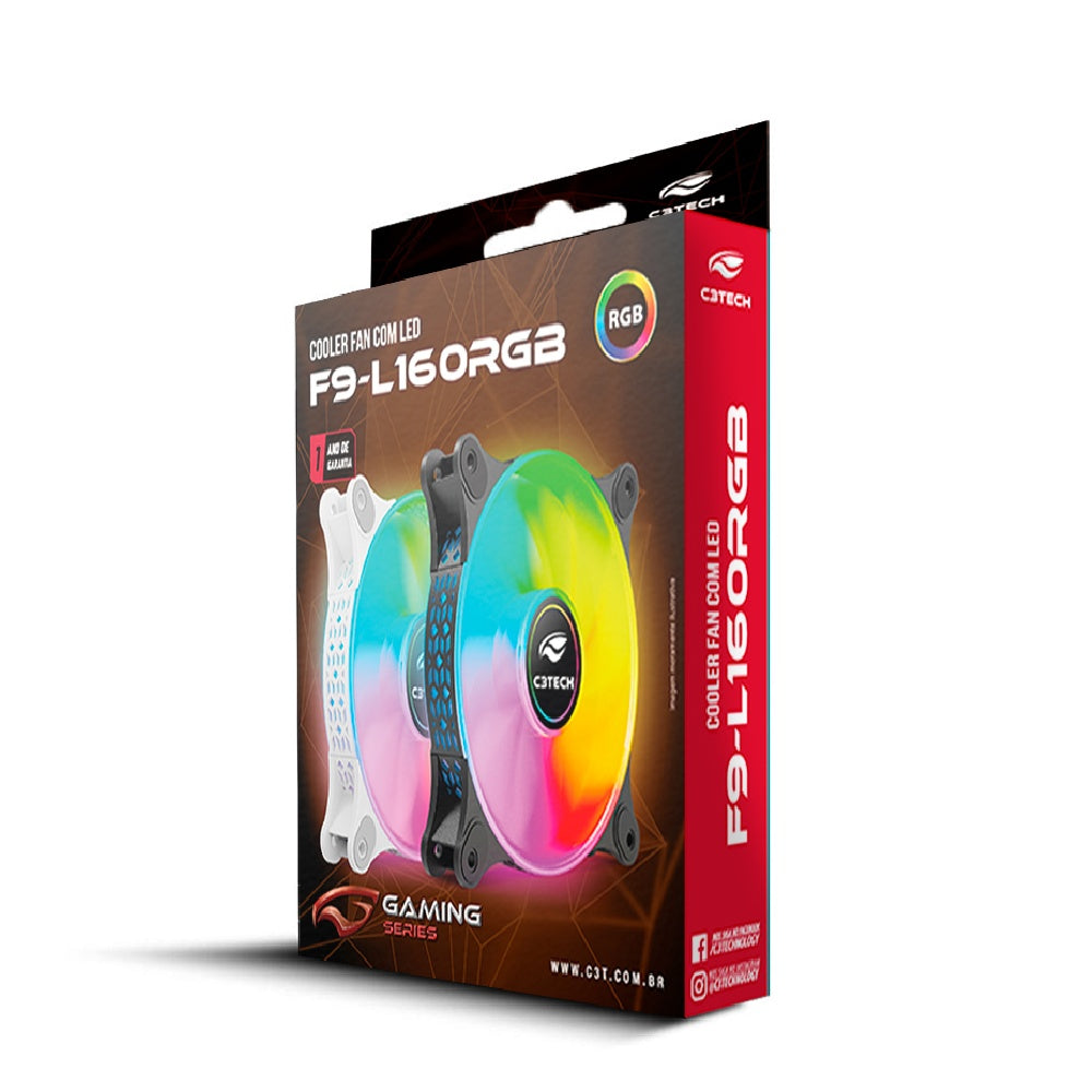 Cooler Fan F9‑L160WH C3Tech RGB 120 mm 9 lâminas, Rolamento Hidráulico, Molex 4‑pinos, 1 200 RPM, 30 dBA - Branco