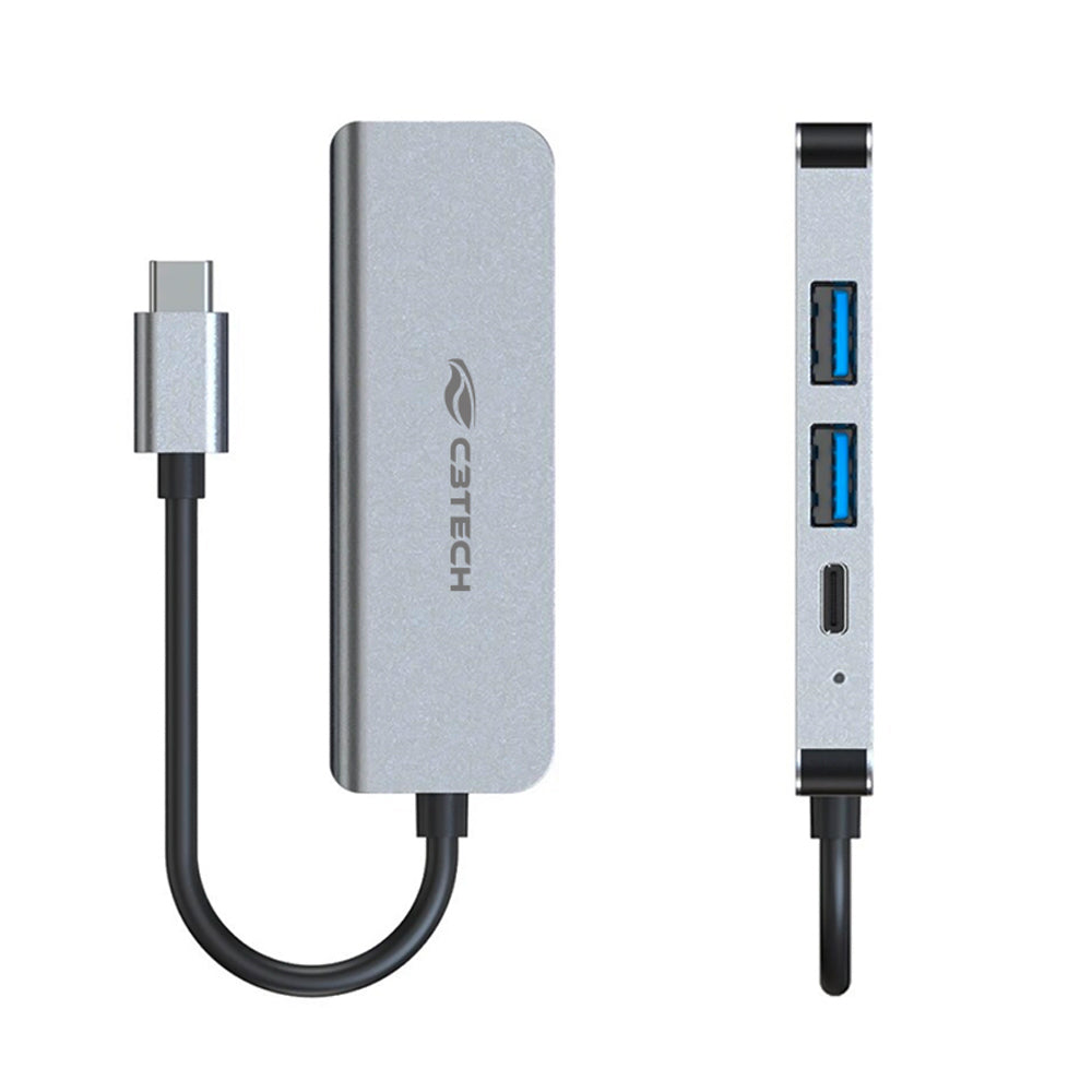 HUB USB Com Saída HDMI 4K, 2 Saídas USB e 1 Saída USB-C, C3Tech, HU-D50GY - Cinza