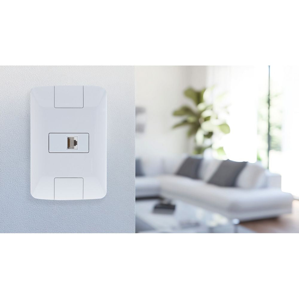 Tomada de Rede RJ45 Cat6 Tramontina Aria 4x2 Conjunto Completo Branco