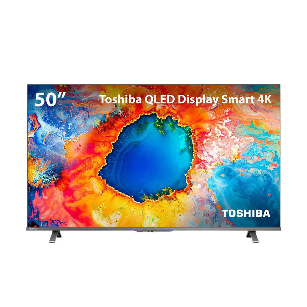 Smart TV 50" 4K UHD QLED Toshiba 50C450NS Dolby Vision Atmos, Bluetooth, HDMI e Wi-Fi (Preto)