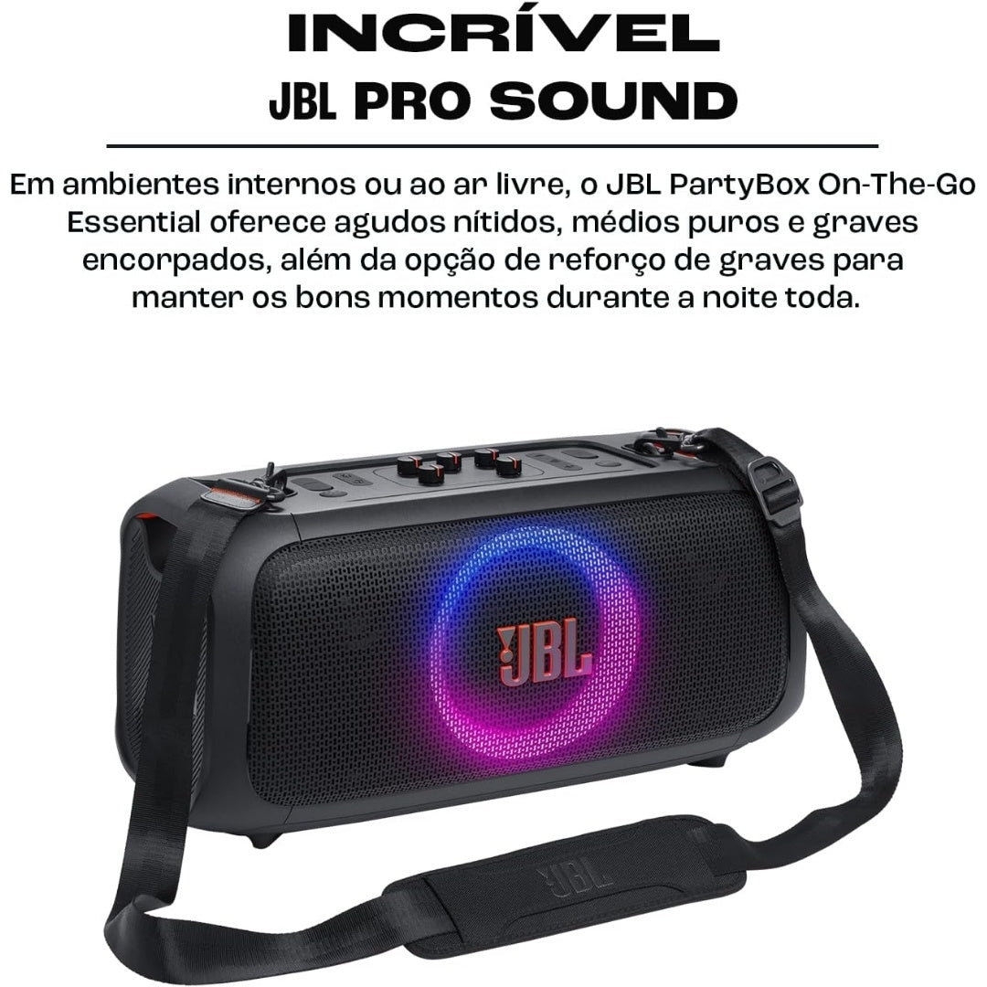 Caixa de Som Portátil Bluetooth JBL PartyBox On The Go Essential, Com Microfone Sem Fio - JBLPBOTGESBR2
