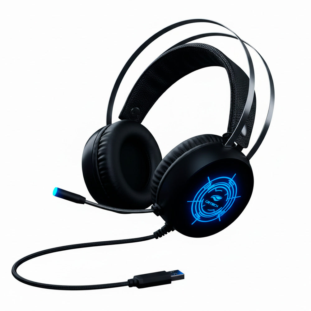 Headset Gamer USB Harrier PH-G330BKV2 C3Tech, Iluminação RGB, Over-Ear, Microfone Integrado, 50mm - Preto