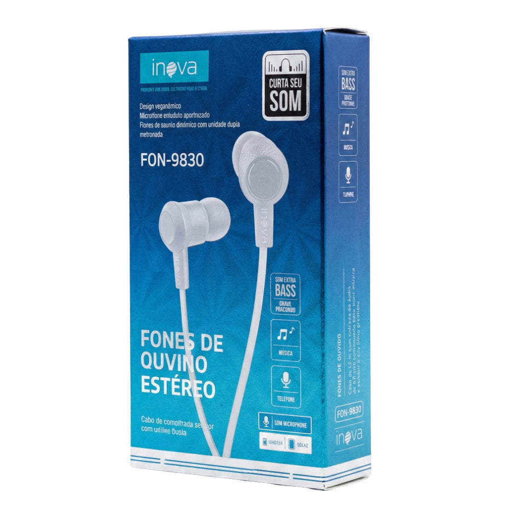 Fone Inova Fon-9830, Branco, Som Estéreo Alta Fidelidade, Com Fio, P2