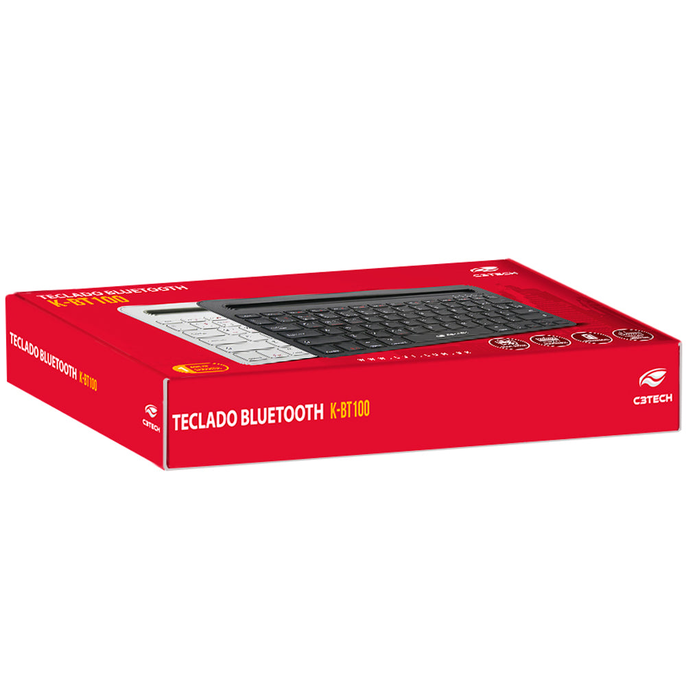 Teclado Sem Fio Bluetooth, Multimídia RC/BT K-BT100BK C3Tech - Preto