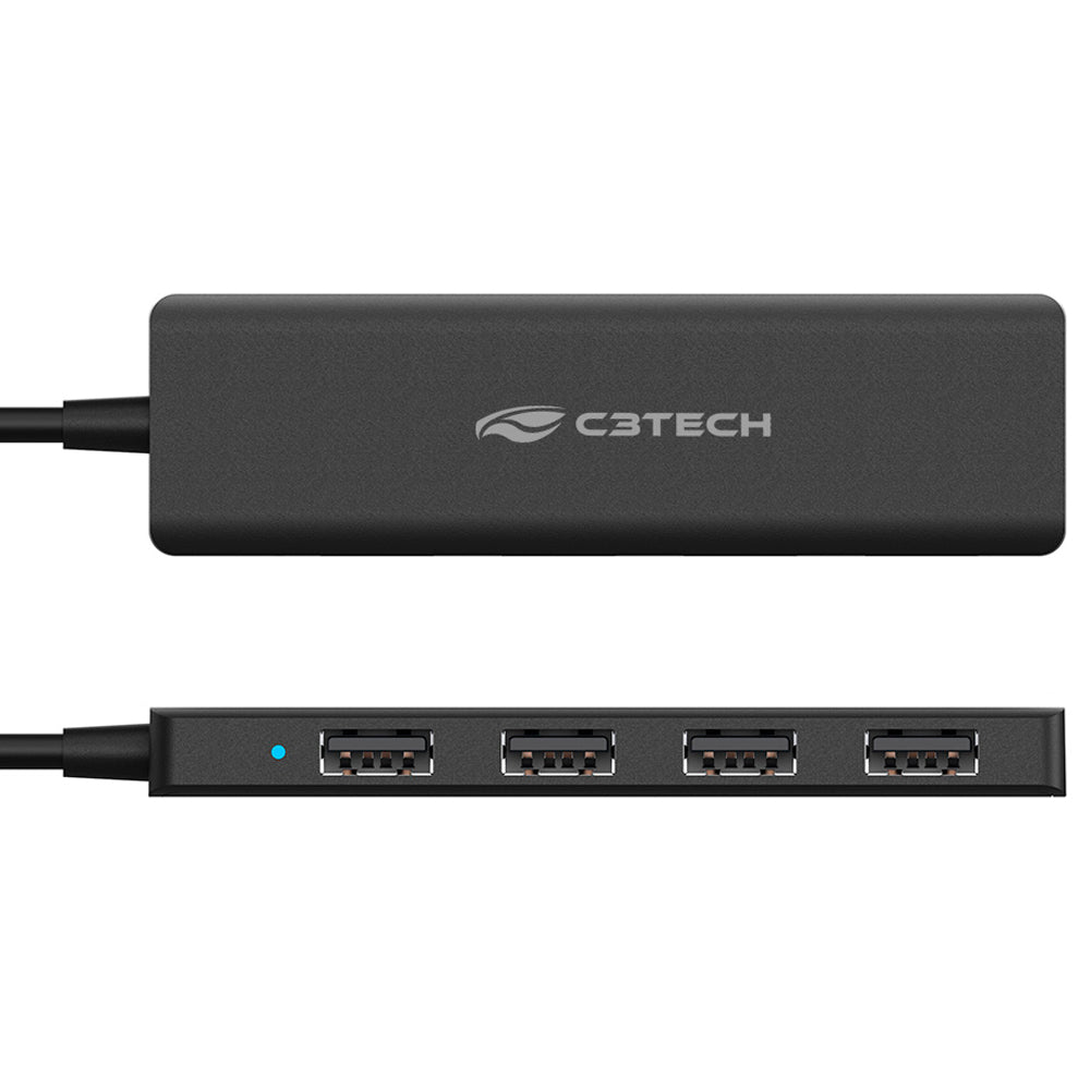 HUB USB Tipo-C 2.0 Com 4 Portas USB 2.0 HU-C230BK Plug And Play - C3Tech