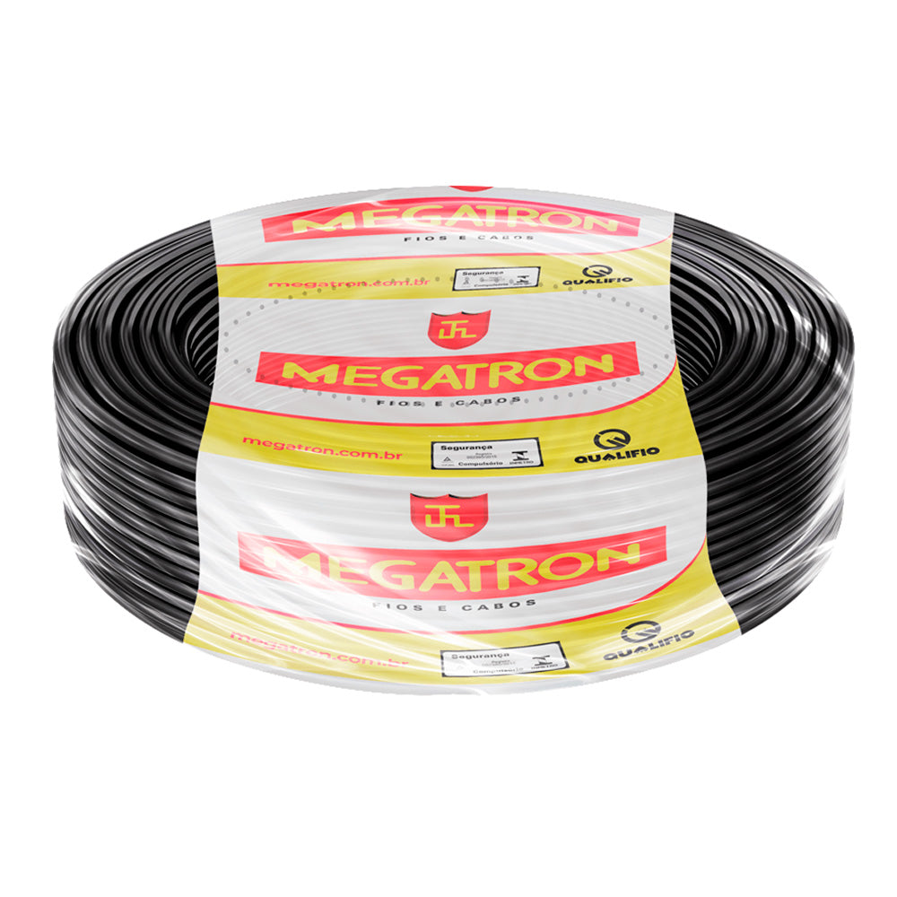 Rolo de Cabo Flexível 100 Metros, Fio Elétrico Megatron 6MM 750V - Preto