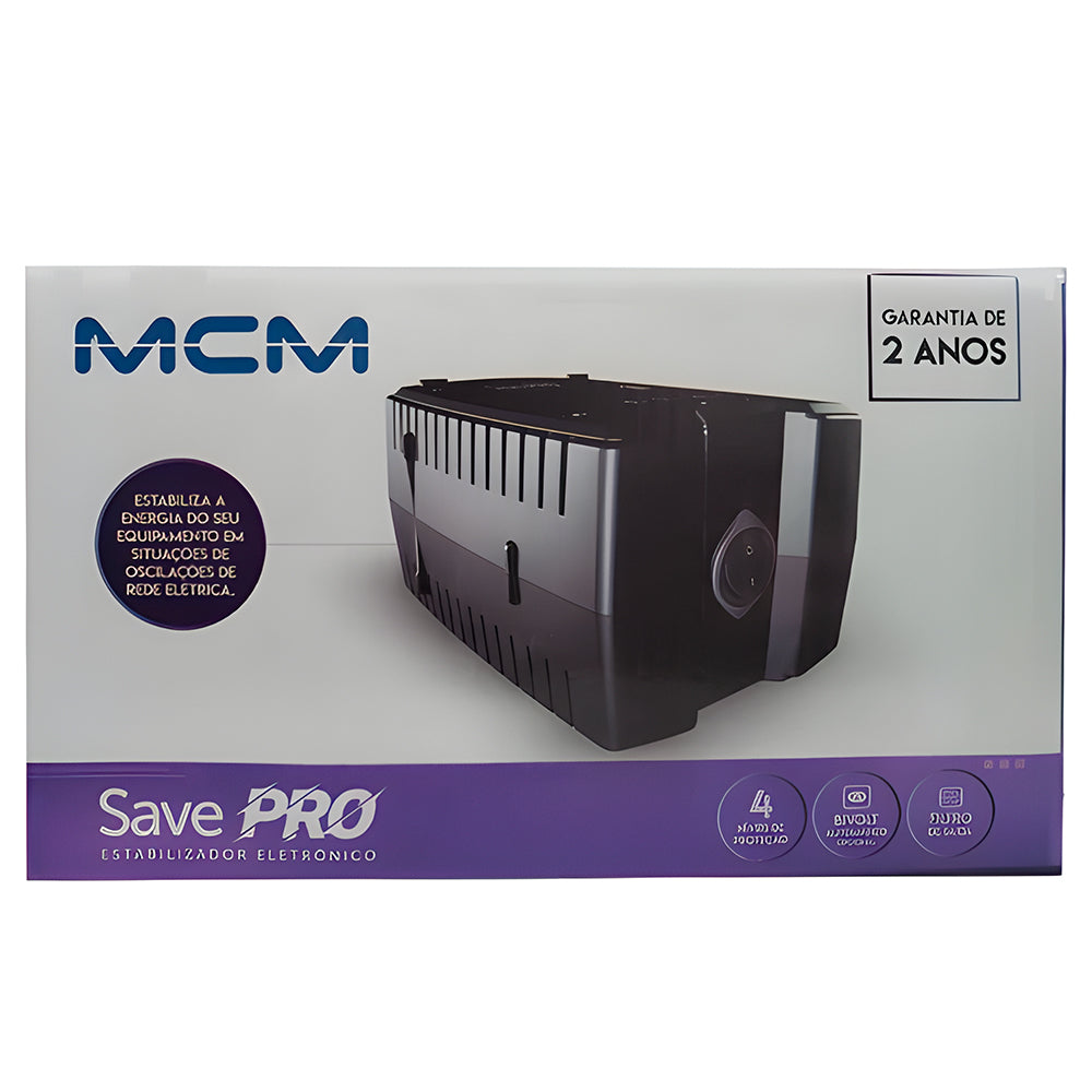 Estabilizador 300VA MCM Save Pro Bivolt/115V, Com 4 Tomadas - Preto