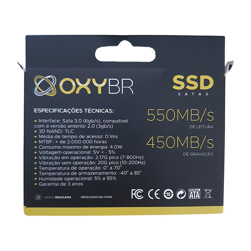 SSD 240GB OxyBR SATA3 Leitura: 550MB/s e Gravação: 450MB/s