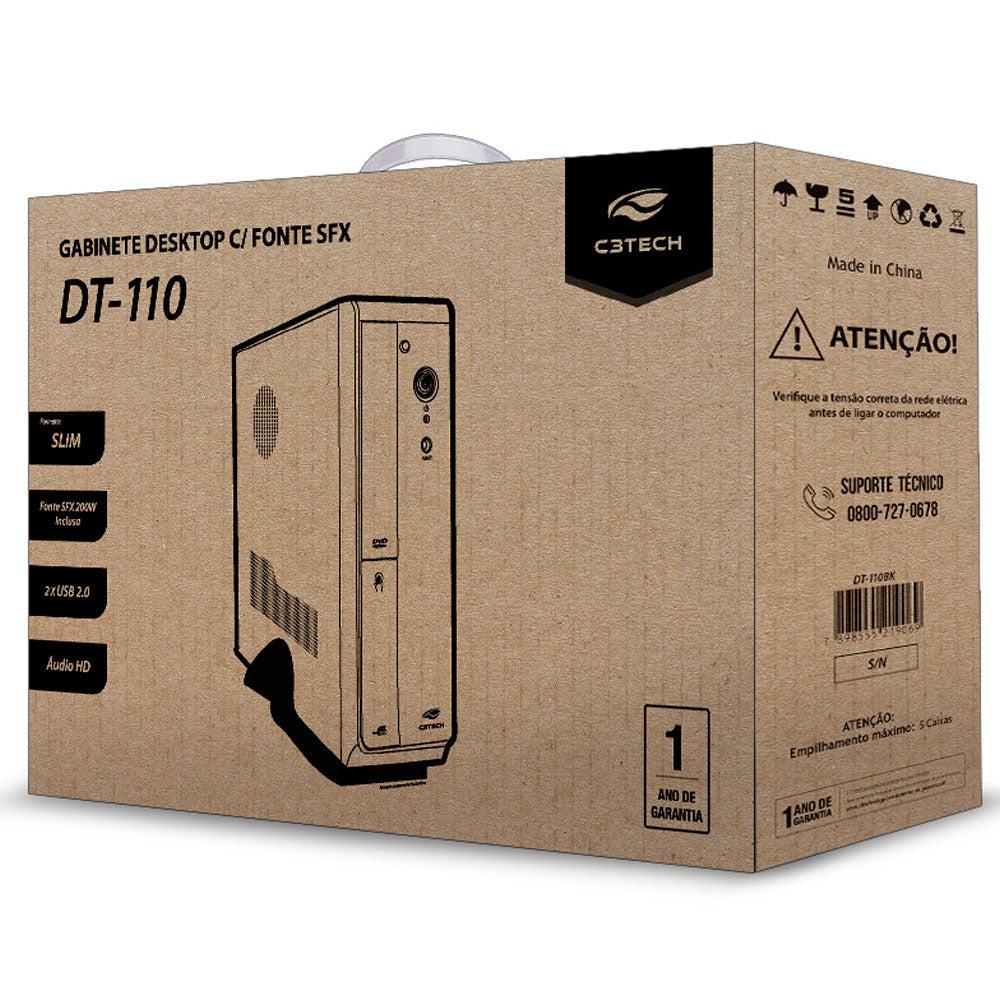 Gabinete Slim Micro ATX DT-110BK Com Fonte PS-200W SFX C3Tech - Preto