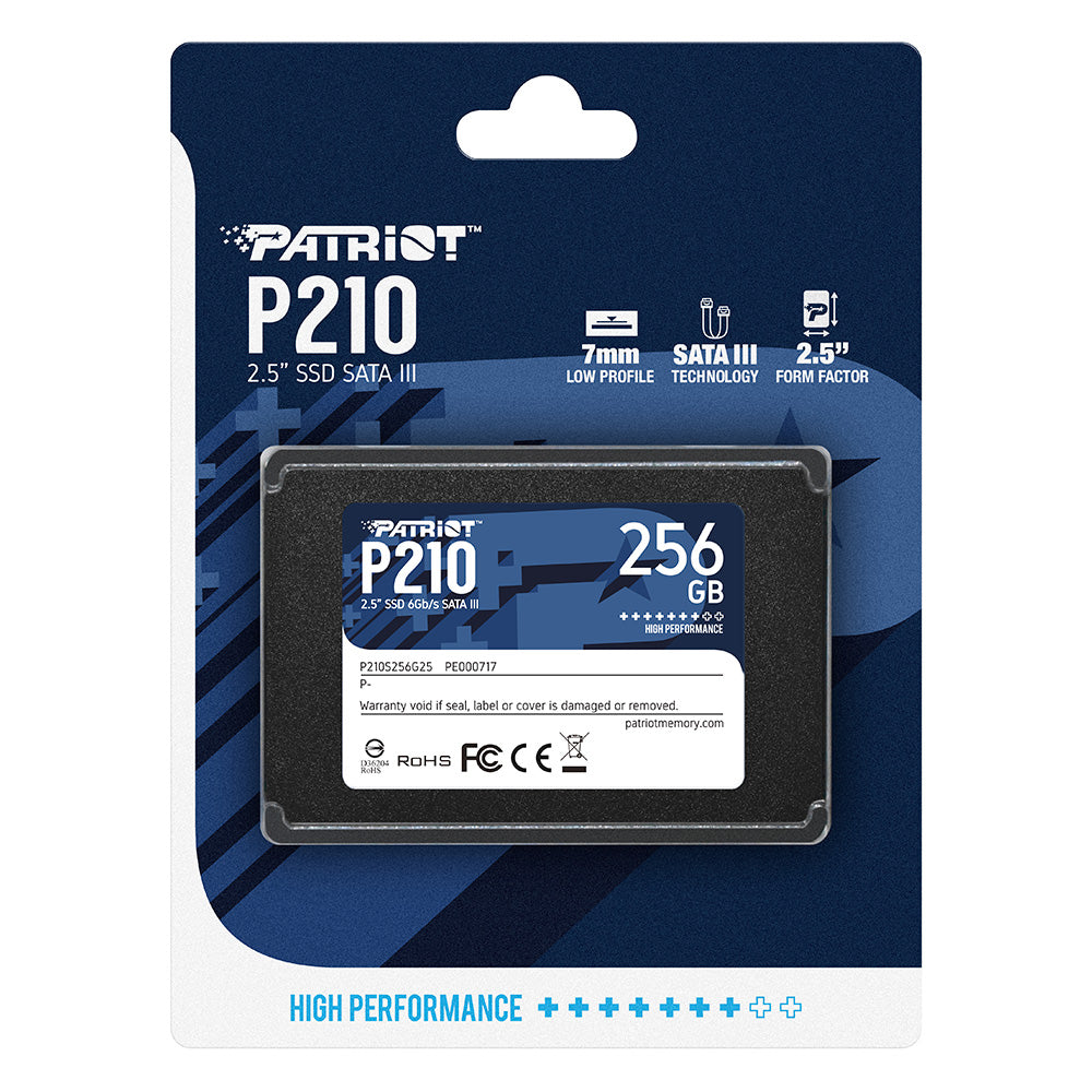SSD Patriot 256GB, P210, Sata III 6GB/s, Leitura 500MB/s, Gravacao 400MB/s, P210S256G25