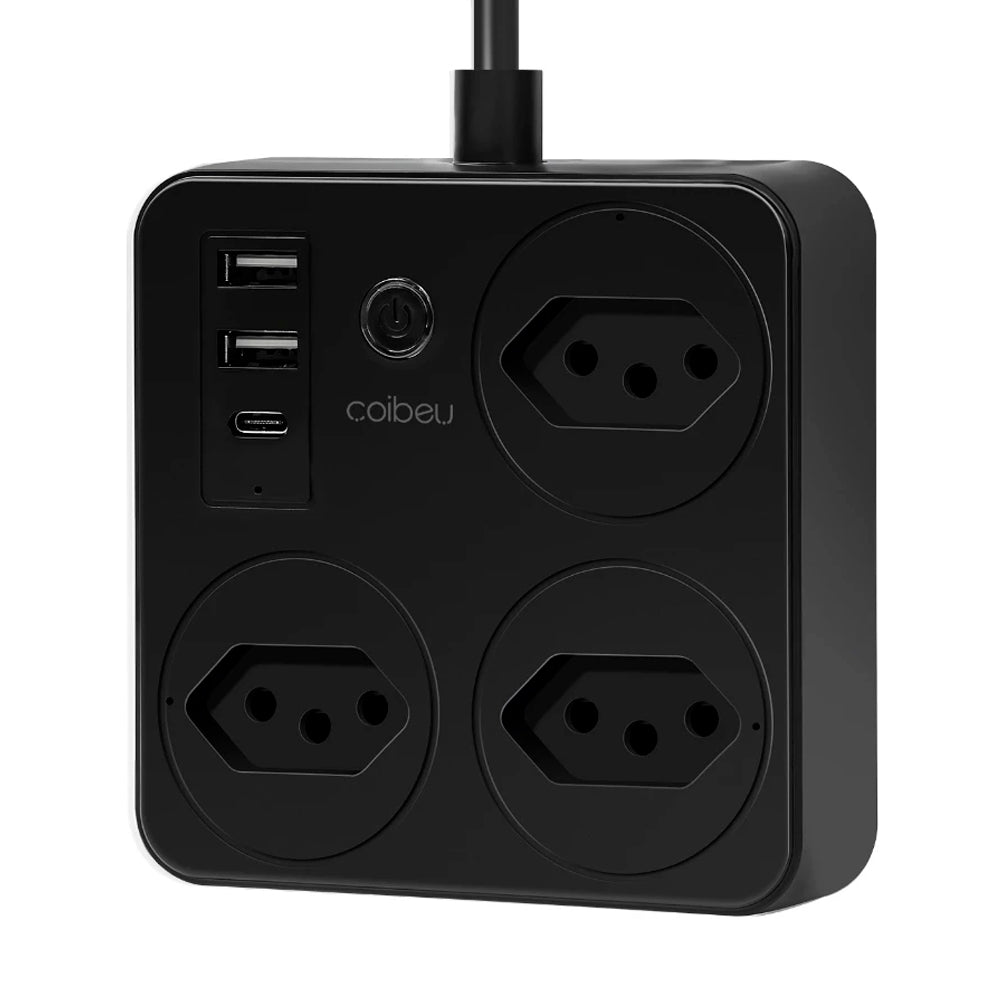 Extensão Inteligente, 3 Tomadas, 2 Entradas USB, 1 Entrada USB-C, Controle Por Voz, Compatível Alexa, Bivolt, Preto