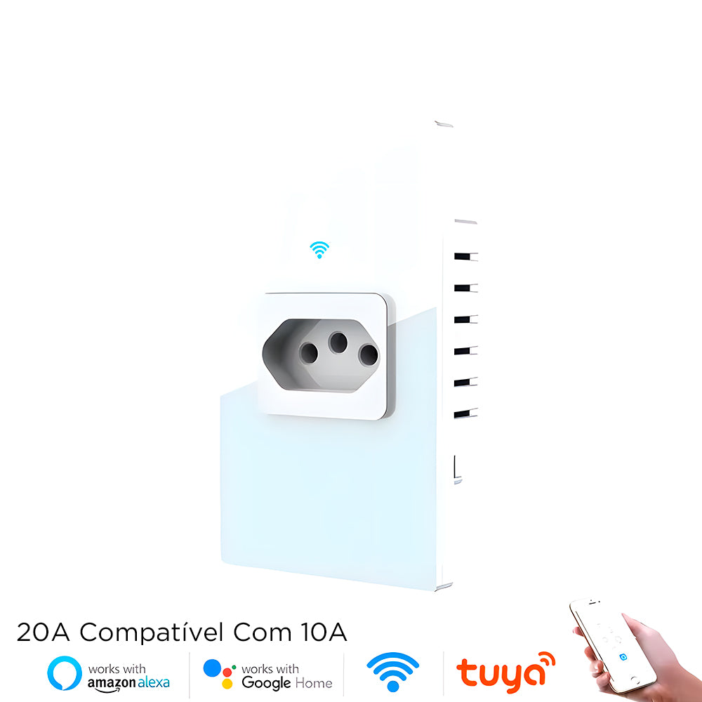 Tomada Inteligente, 20A, Painel de Vidro Temperado, Compatível Com Alexa e Google Home, Tuya, Branco
