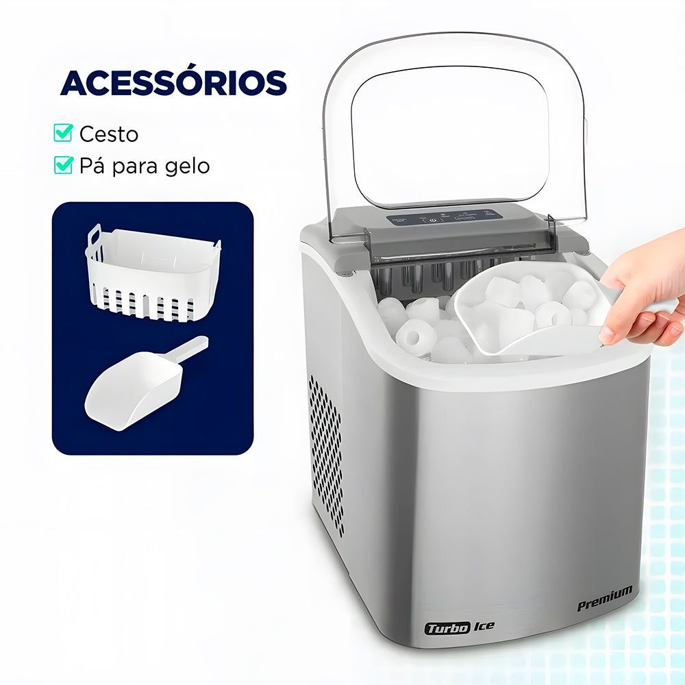 Máquina de Gelo Turbo, Ice Premium, Mondial, 12KG, Reservatório 1,3L, Cinza, 220V, MG-12-GI