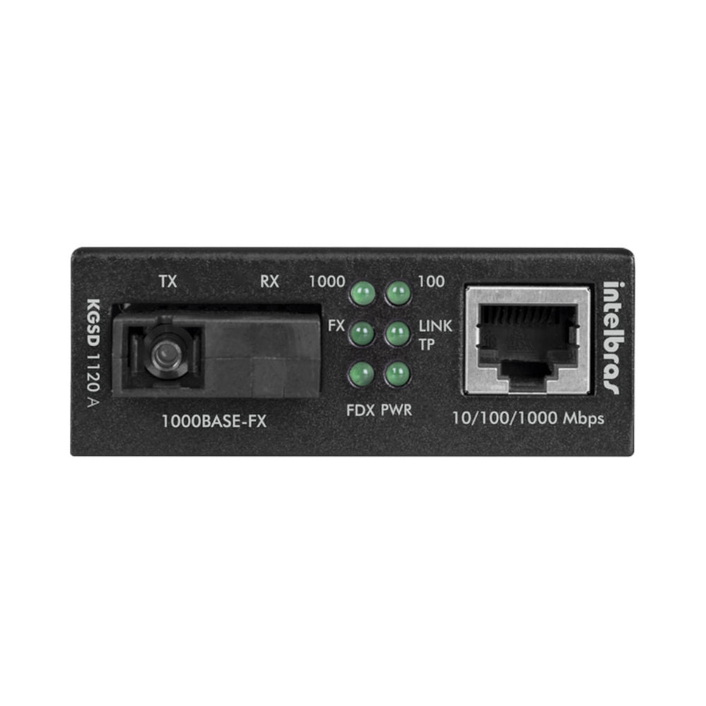 Conversor de Mídia Intelbras KGS 1120 A, WDM Gigabit, Monomodo, 20km SC 1310/1550nm, 1000Base-T, RJ45, Preto