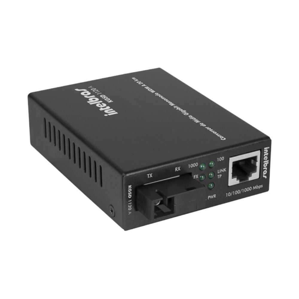 Conversor de Mídia Intelbras KGS 1120 A, WDM Gigabit, Monomodo, 20km SC 1310/1550nm, 1000Base-T, RJ45, Preto