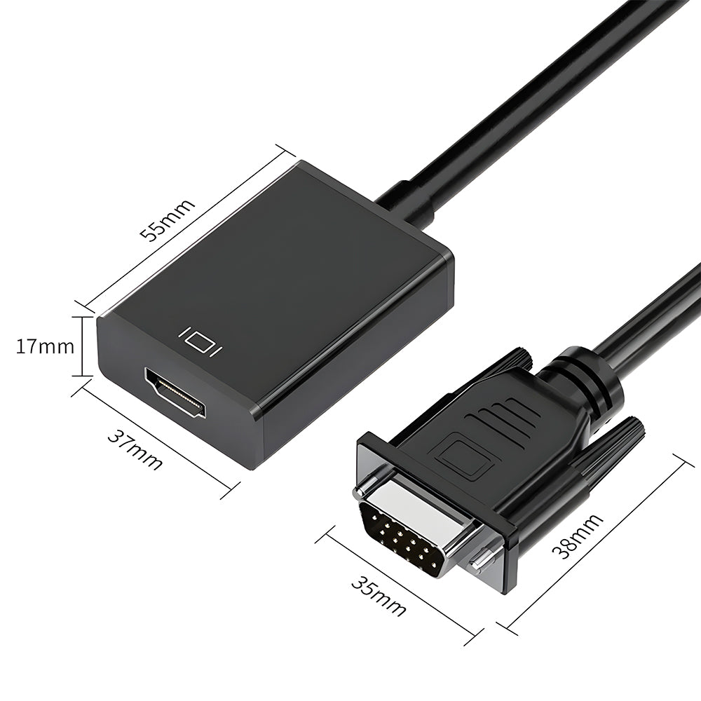 Cabo Conversor VGA Para HDMI Com Áudio e Vídeo 1080P - Preto